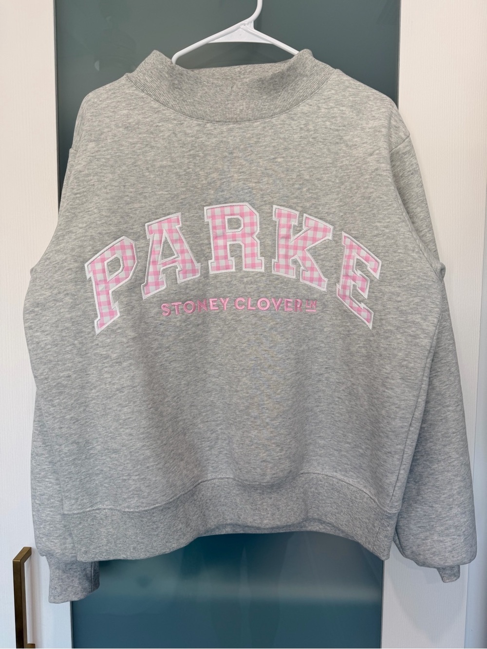 PARKE x Stoney Clover Lane Pink Gingham Mockneck Sweatshirt Gray S|M Rare